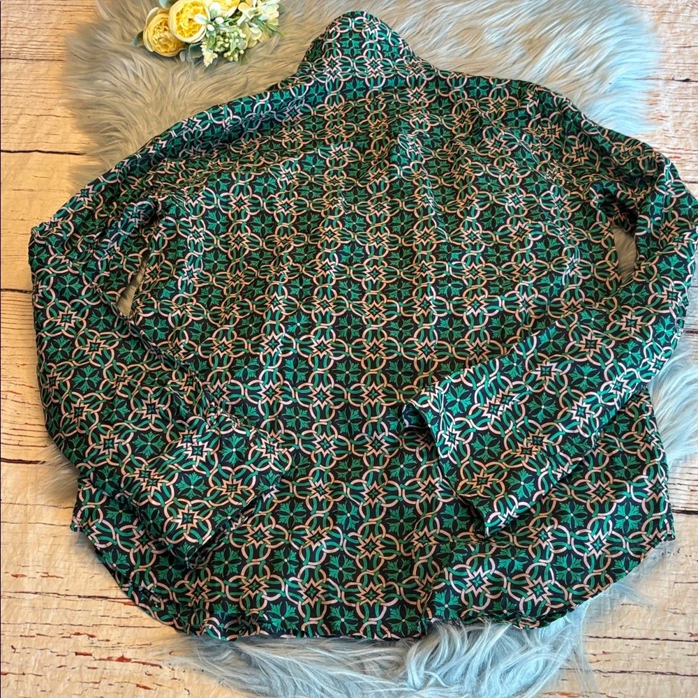 J. Crew Lattice Medallion Popover Silk Blend Blouse sz 2